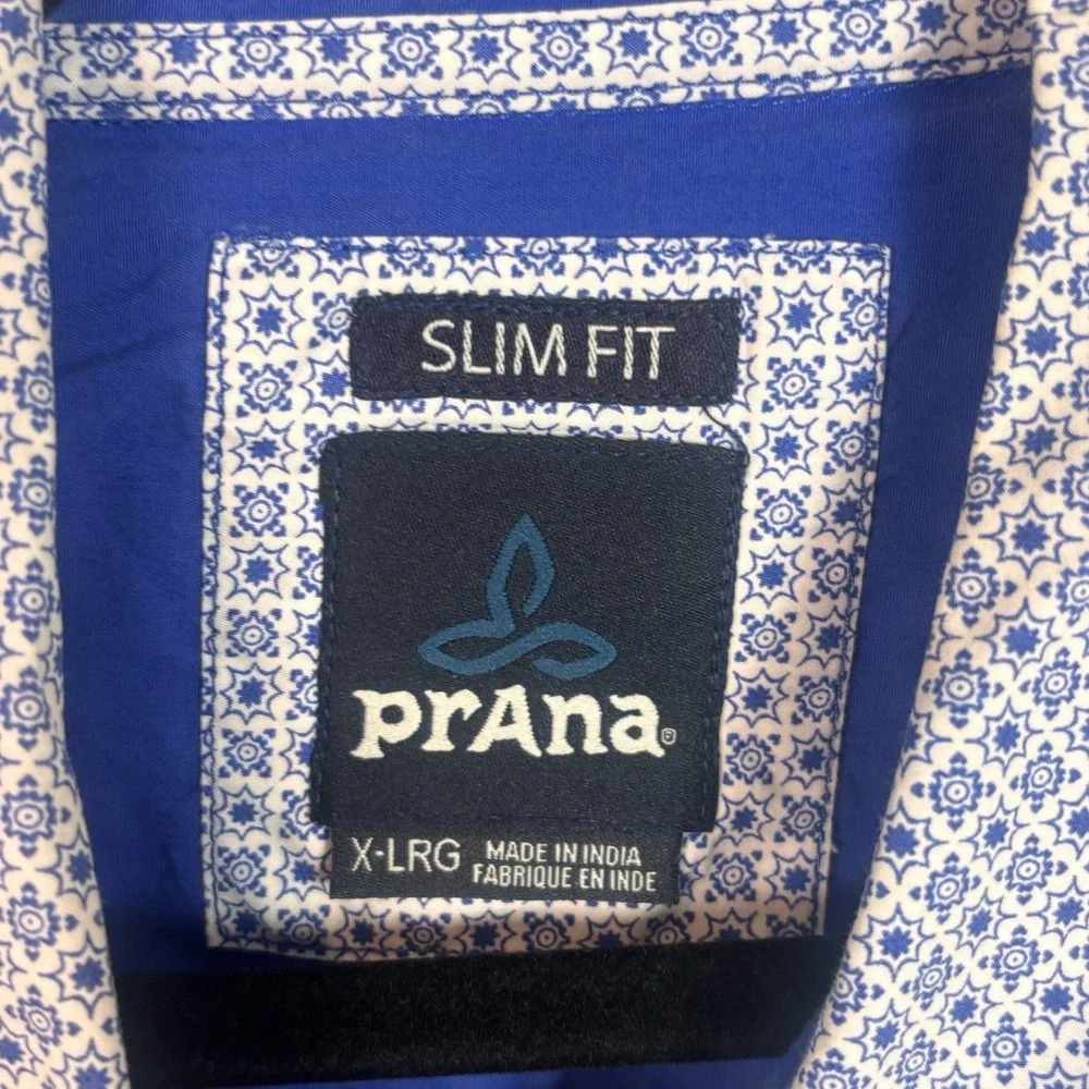 prAna‎ Organic cotton Lukas Poplin Slim Fit Geometric print Long Sleeve Shirt XL